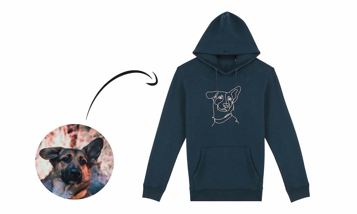 Individually embroidered hoodie with dog design