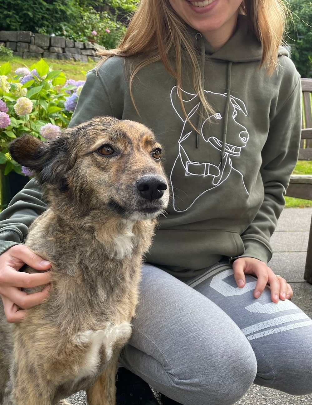 Green hoodie personalized with a dog